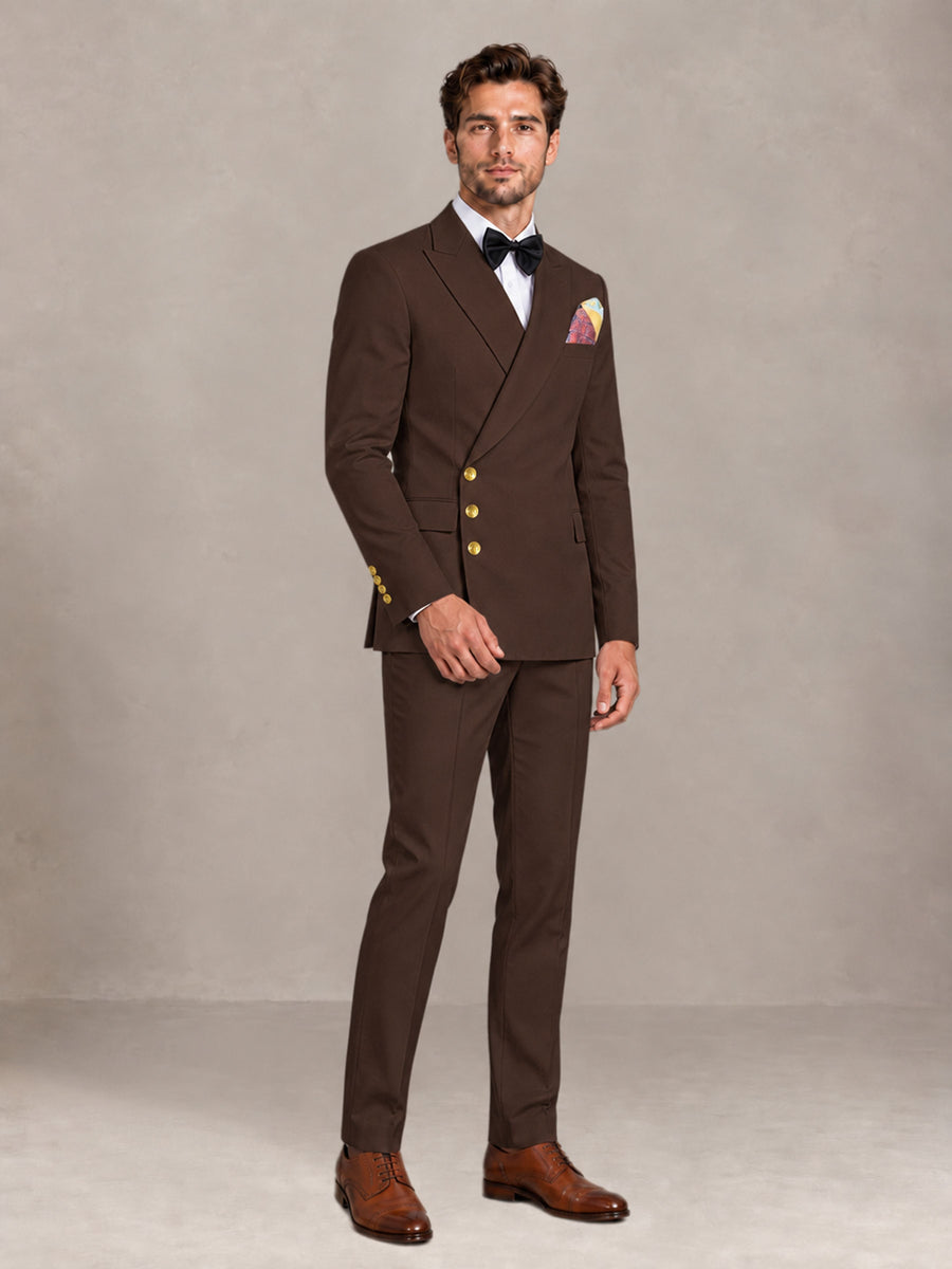 Chocolate 2 Pieces Modern Style Double Breasted Comfortable Fit Men Suits for Business & Office