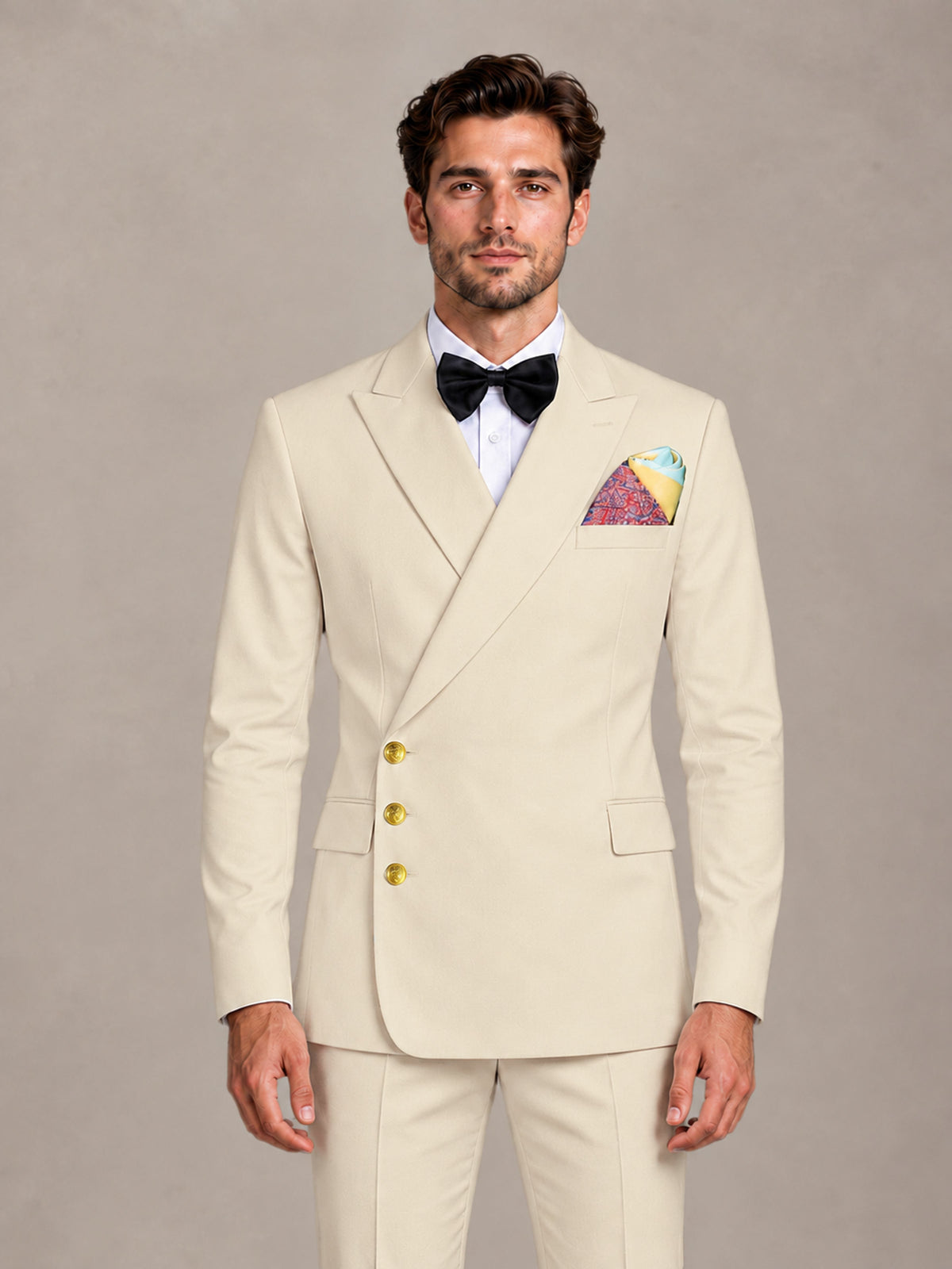 Cream 2 Pieces Modern Style Double Breasted Comfortable Fit Men Suits for Business & Office