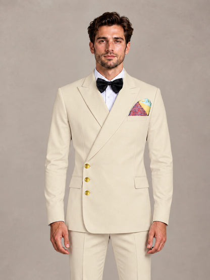 Cream 2 Pieces Modern Style Double Breasted Comfortable Fit Men Suits for Business & Office