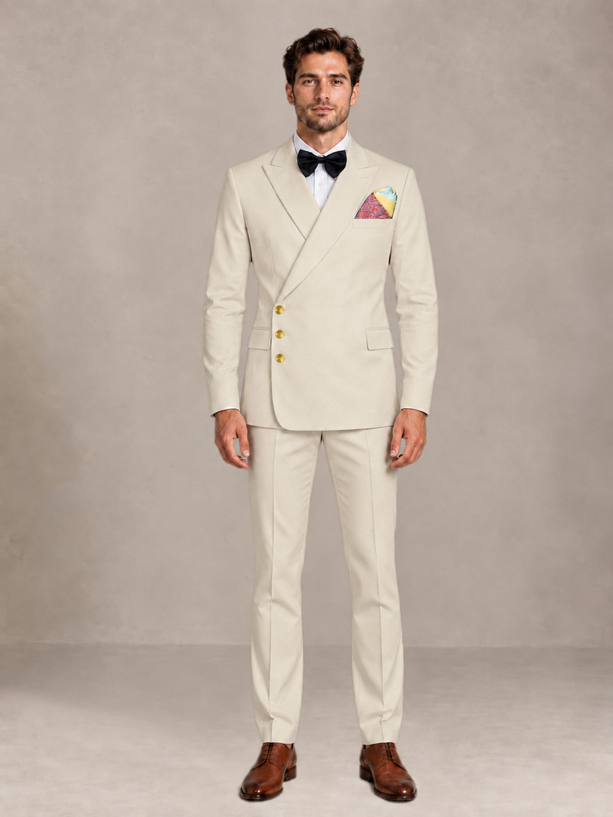 Cream 2 Pieces Modern Style Double Breasted Comfortable Fit Men Suits for Business & Office