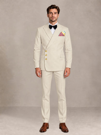 Cream 2 Pieces Modern Style Double Breasted Comfortable Fit Men Suits for Business & Office