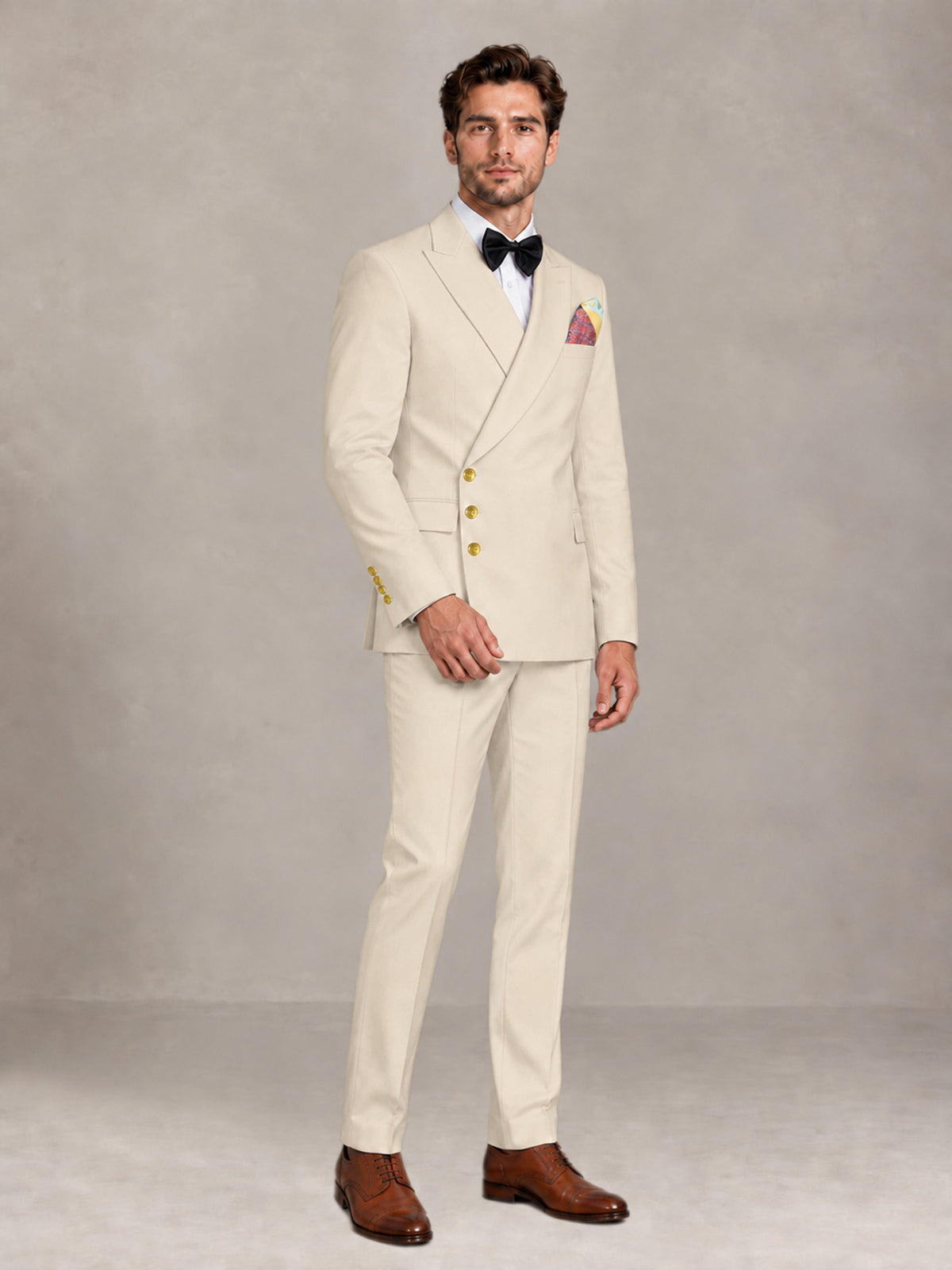 Cream 2 Pieces Modern Style Double Breasted Comfortable Fit Men Suits for Business & Office