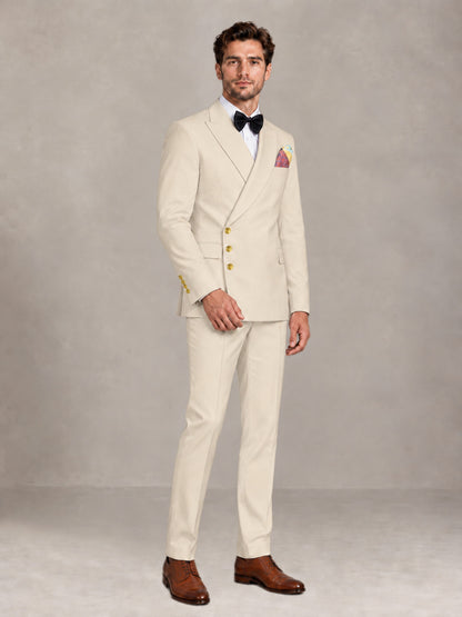 Cream 2 Pieces Modern Style Double Breasted Comfortable Fit Men Suits for Business & Office