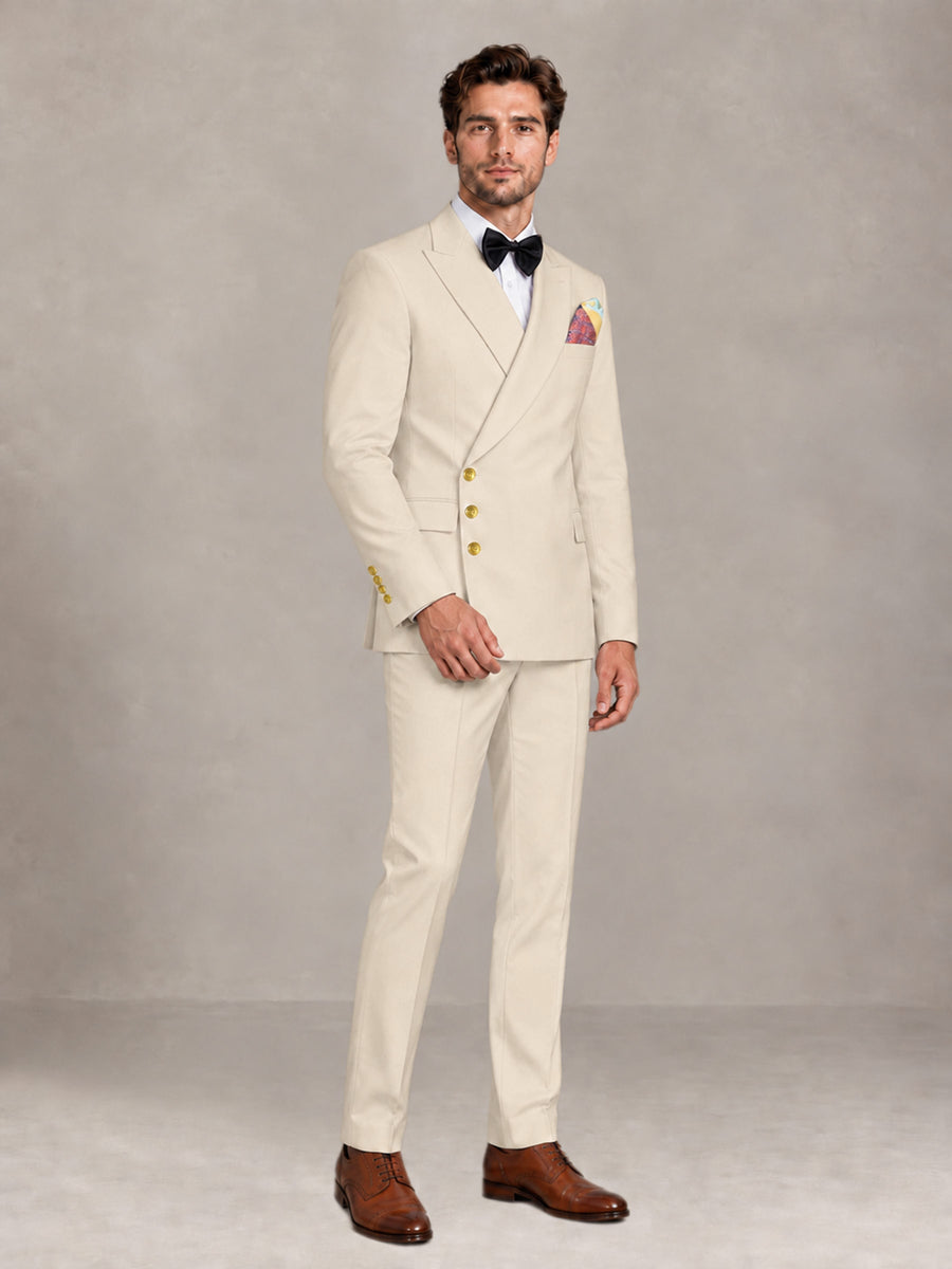 Cream 2 Pieces Modern Style Double Breasted Comfortable Fit Men Suits for Business & Office