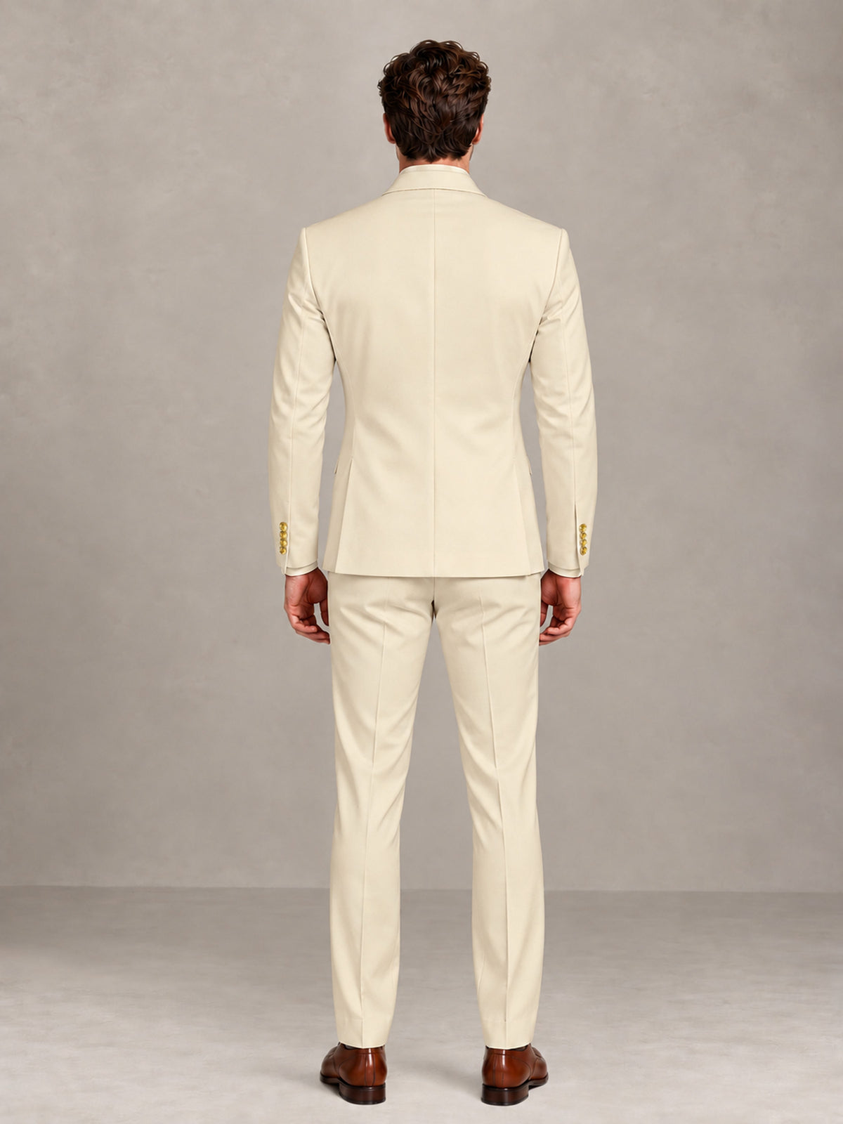 Cream 2 Pieces Modern Style Double Breasted Comfortable Fit Men Suits for Business & Office