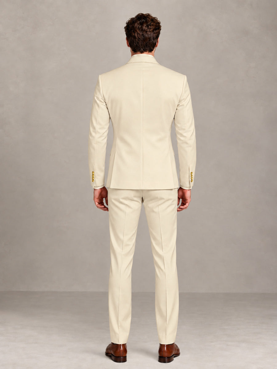 Cream 2 Pieces Modern Style Double Breasted Comfortable Fit Men Suits for Business & Office