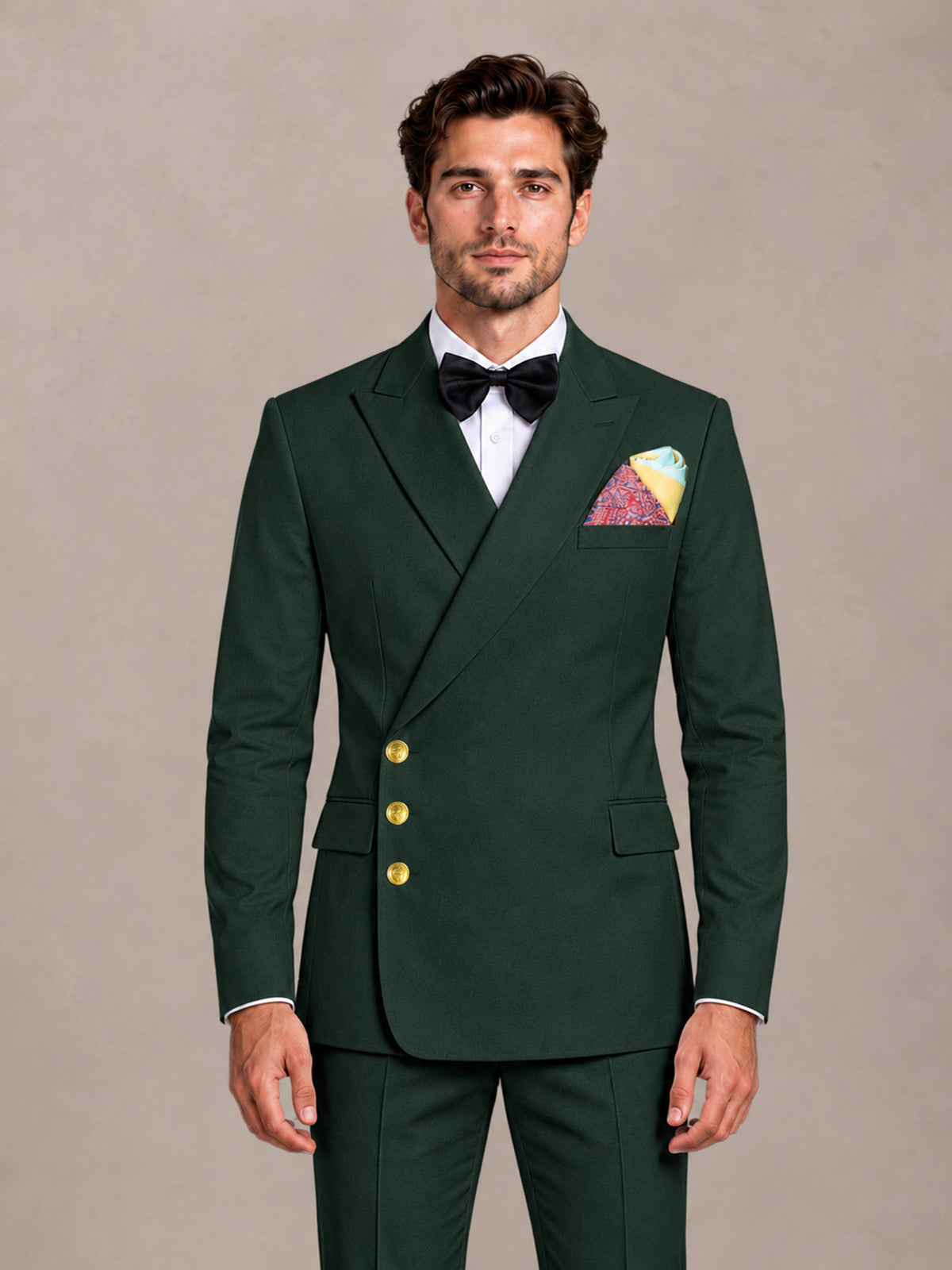 Dark Green 2 Pieces Modern Style Double Breasted Comfortable Fit Men Suits for Business & Office