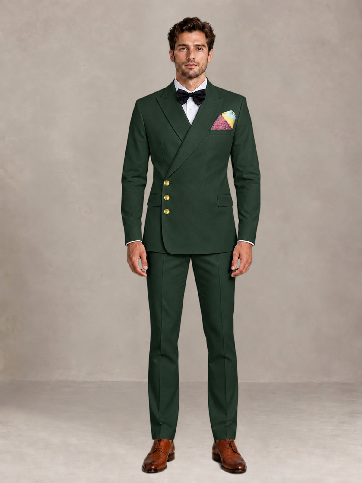 Dark Green 2 Pieces Modern Style Double Breasted Comfortable Fit Men Suits for Business & Office