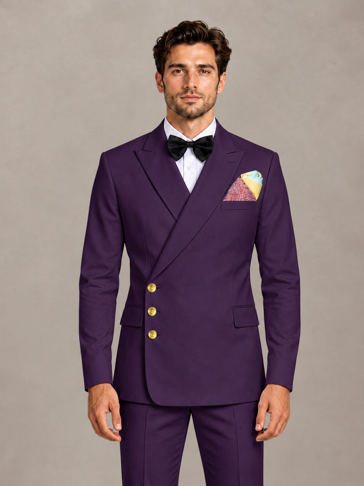Dark Purple 2 Pieces Modern Style Double Breasted Comfortable Fit Men Suits for Business & Office