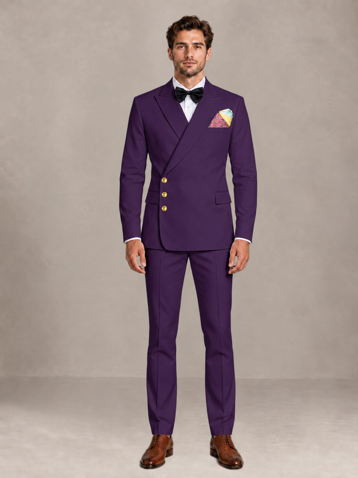 Dark Purple 2 Pieces Modern Style Double Breasted Comfortable Fit Men Suits for Business & Office