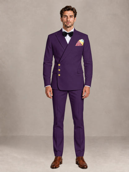 Dark Purple 2 Pieces Modern Style Double Breasted Comfortable Fit Men Suits for Business & Office