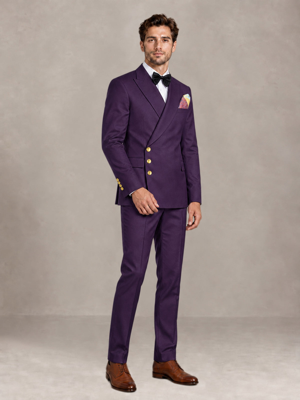 Dark Purple 2 Pieces Modern Style Double Breasted Comfortable Fit Men Suits for Business & Office