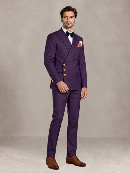 Dark Purple 2 Pieces Modern Style Double Breasted Comfortable Fit Men Suits for Business & Office