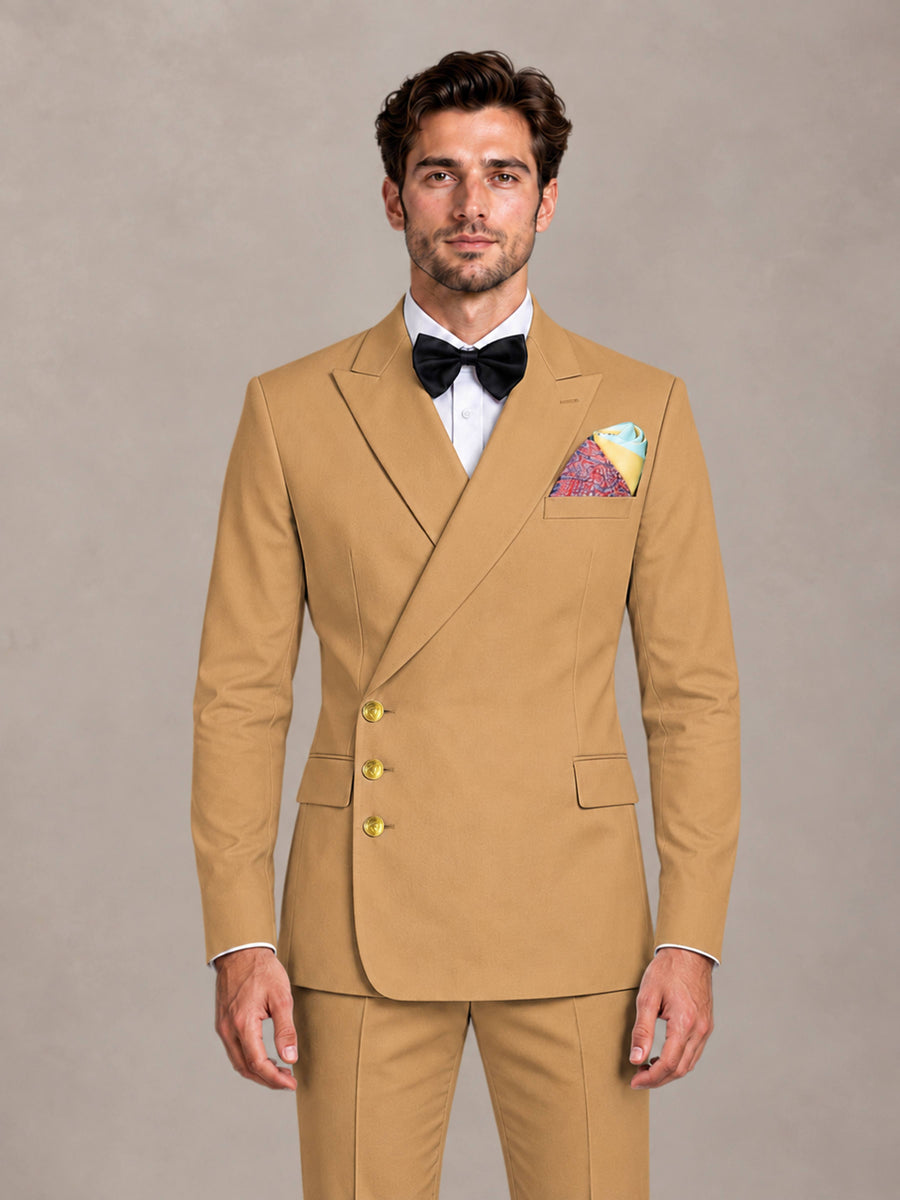 Gold 2 Pieces Modern Style Double Breasted Comfortable Fit Men Suits for Business & Office