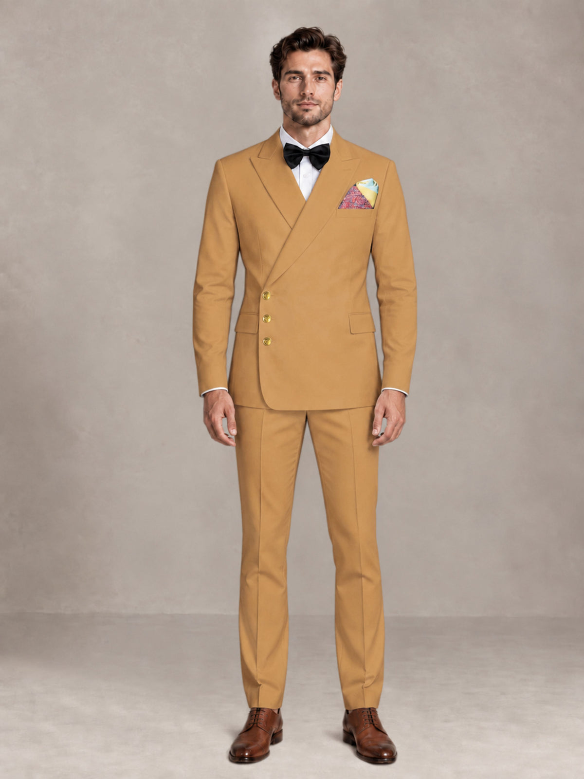 Gold 2 Pieces Modern Style Double Breasted Comfortable Fit Men Suits for Business & Office