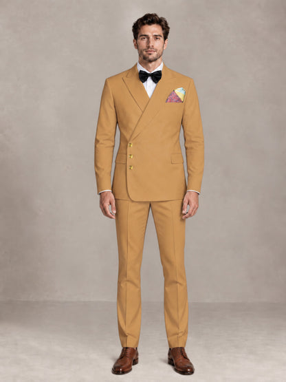 Gold 2 Pieces Modern Style Double Breasted Comfortable Fit Men Suits for Business & Office