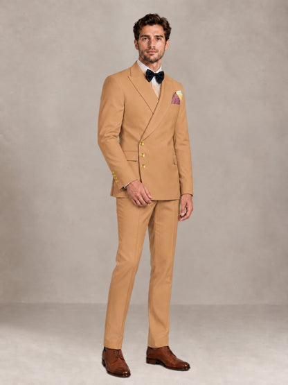 Gold 2 Pieces Modern Style Double Breasted Comfortable Fit Men Suits for Business & Office