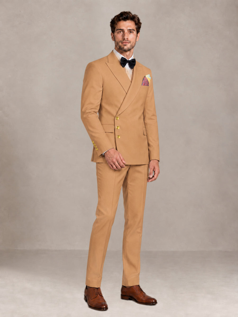 Gold 2 Pieces Modern Style Double Breasted Comfortable Fit Men Suits for Business & Office