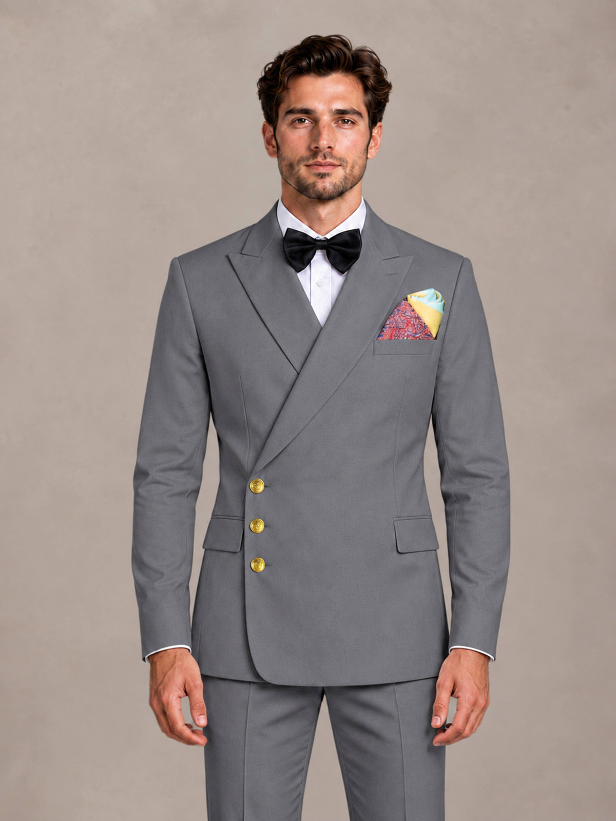 Gray 2 Pieces Modern Style Double Breasted Comfortable Fit Men Suits for Business & Office
