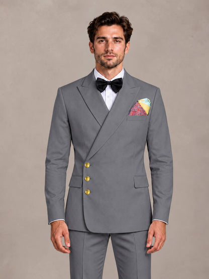 Gray 2 Pieces Modern Style Double Breasted Comfortable Fit Men Suits for Business & Office
