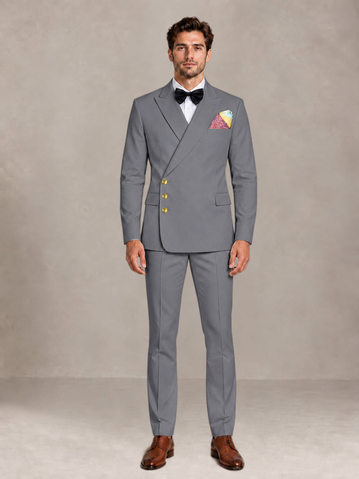 Gray 2 Pieces Modern Style Double Breasted Comfortable Fit Men Suits for Business & Office