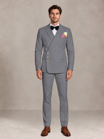 Gray 2 Pieces Modern Style Double Breasted Comfortable Fit Men Suits for Business & Office