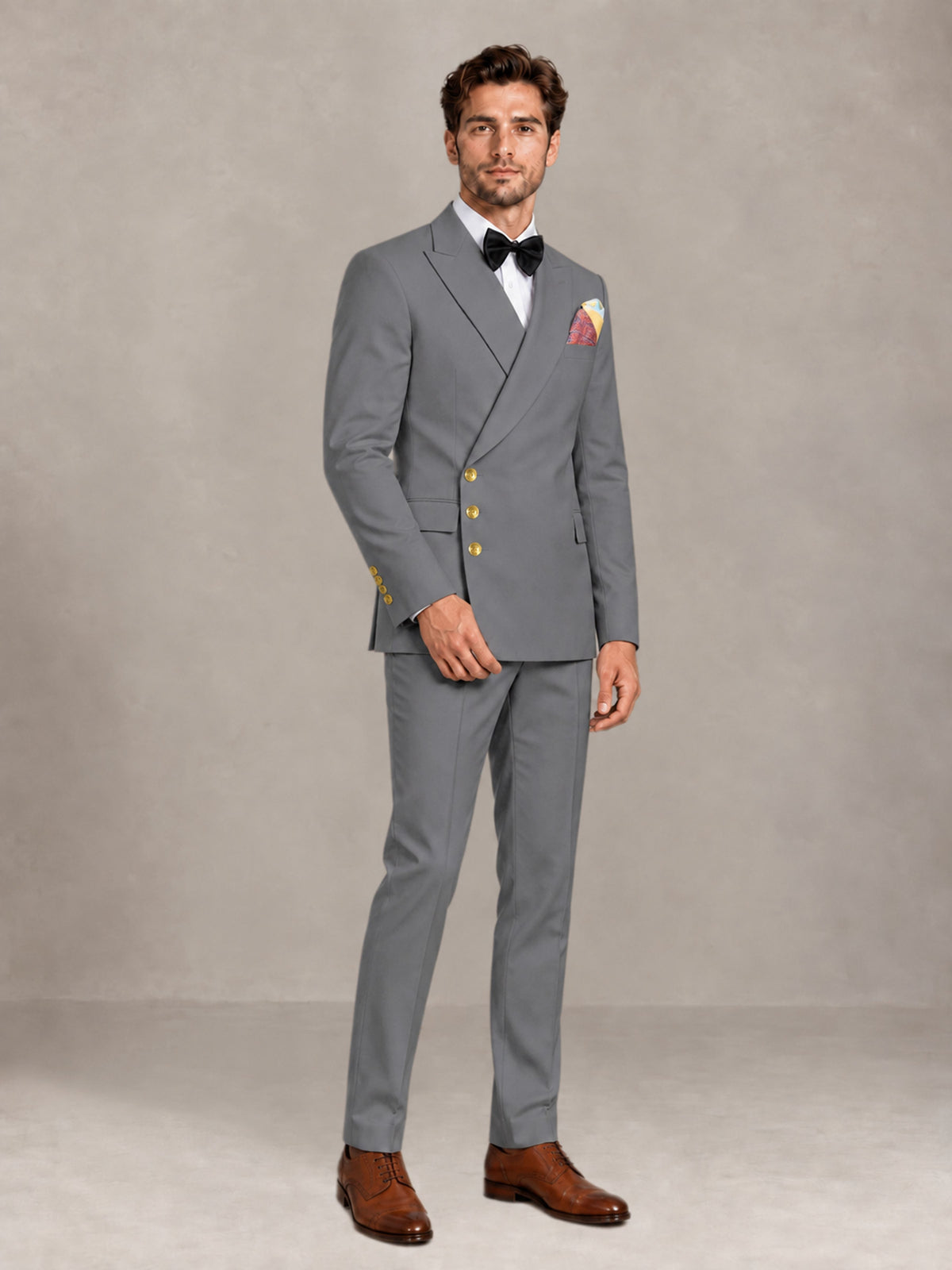 Gray 2 Pieces Modern Style Double Breasted Comfortable Fit Men Suits for Business & Office
