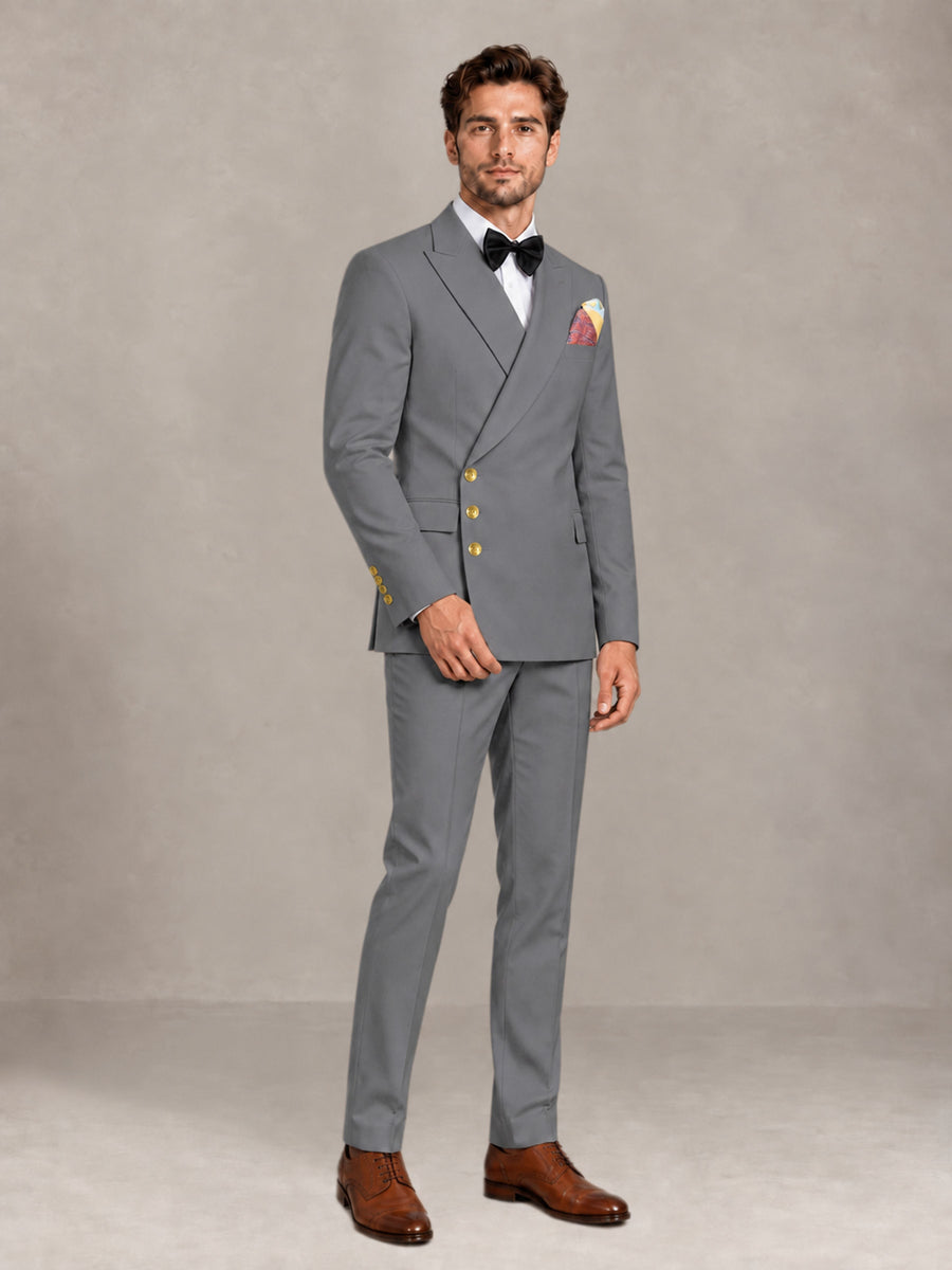 Gray 2 Pieces Modern Style Double Breasted Comfortable Fit Men Suits for Business & Office