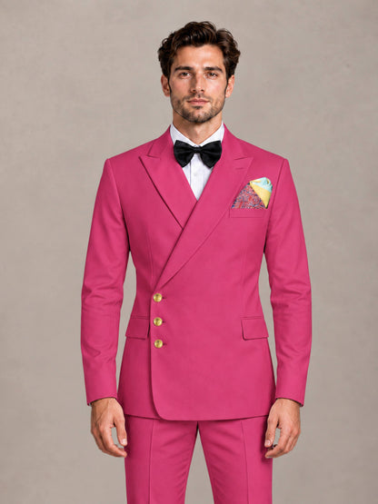 Hot Pink 2 Pieces Modern Style Double Breasted Comfortable Fit Men Suits for Business & Office
