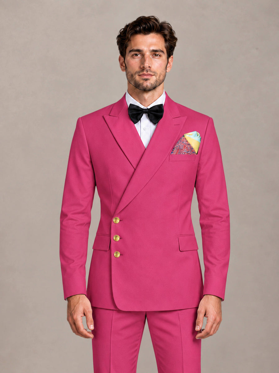 Hot Pink 2 Pieces Modern Style Double Breasted Comfortable Fit Men Suits for Business & Office