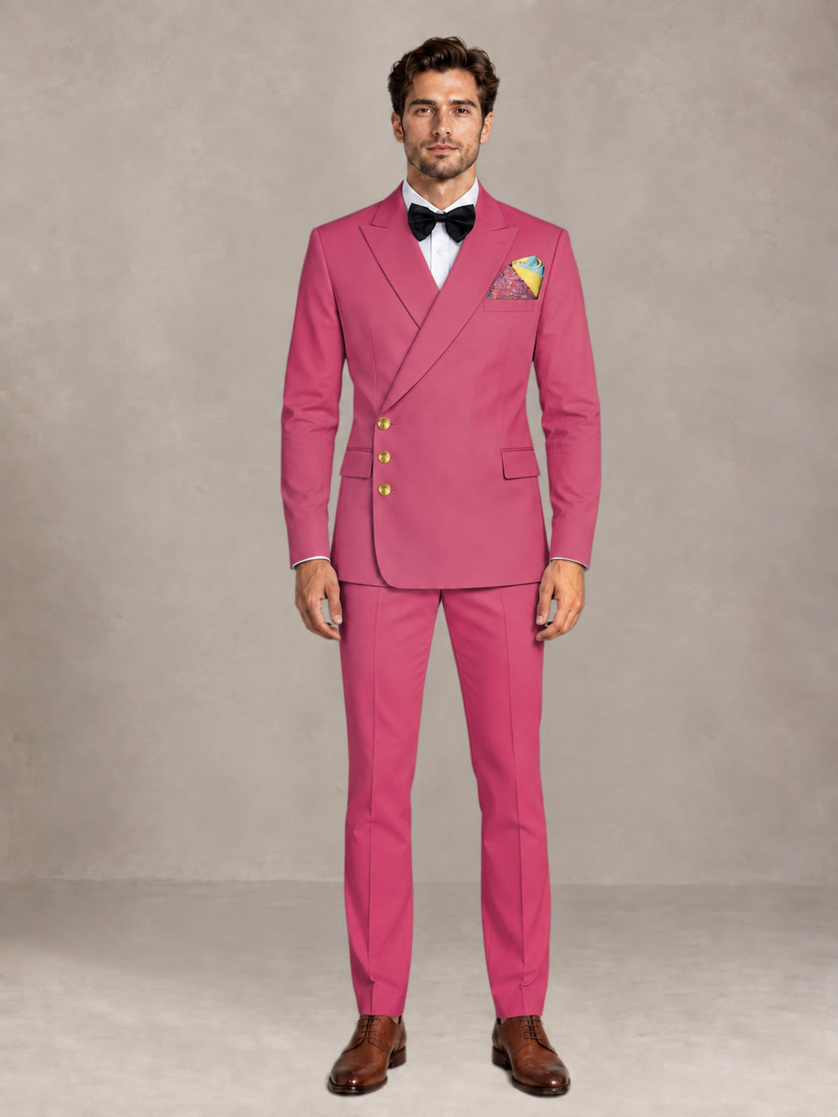 Hot Pink 2 Pieces Modern Style Double Breasted Comfortable Fit Men Suits for Business & Office