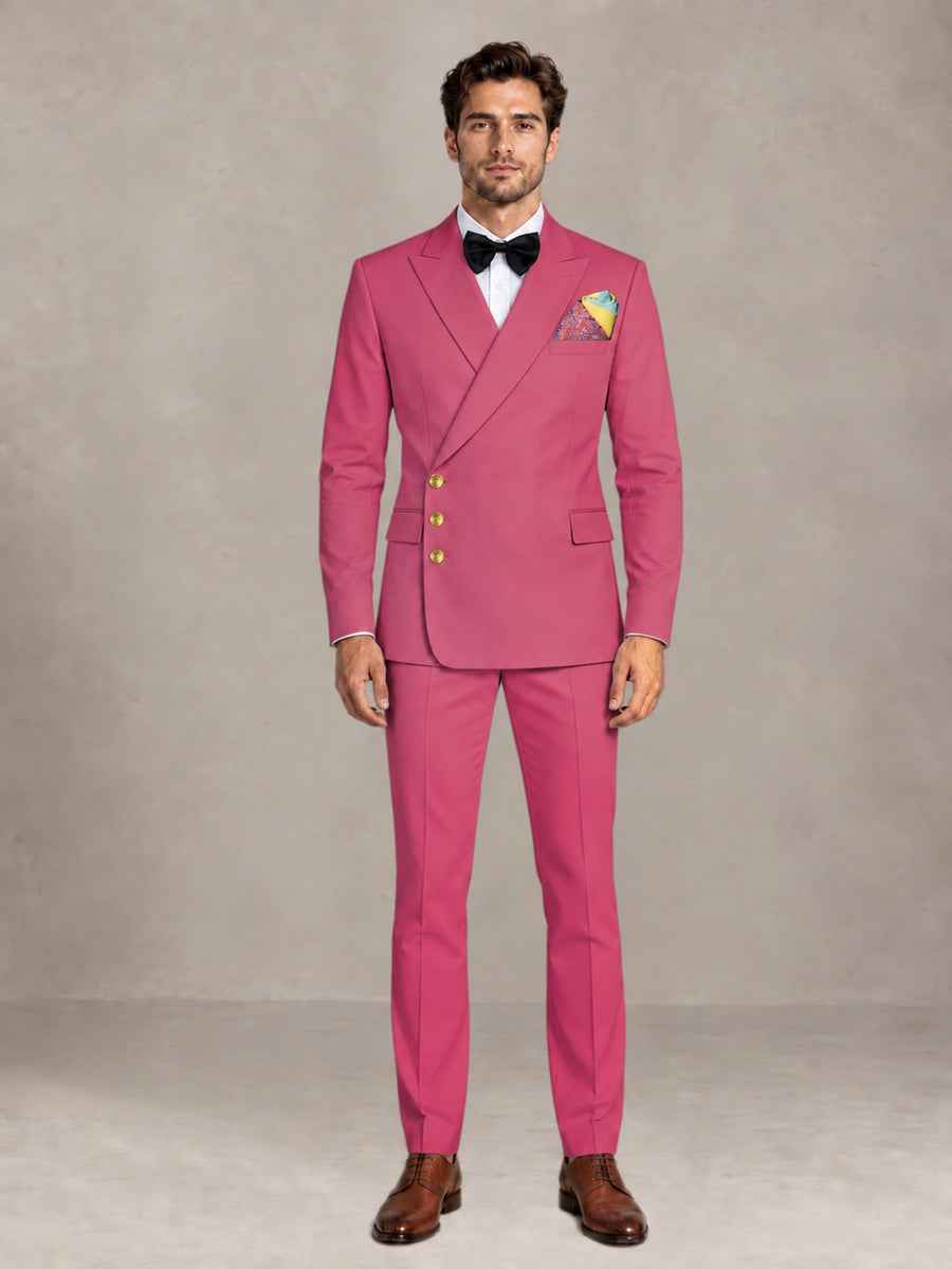 Hot Pink 2 Pieces Modern Style Double Breasted Comfortable Fit Men Suits for Business & Office