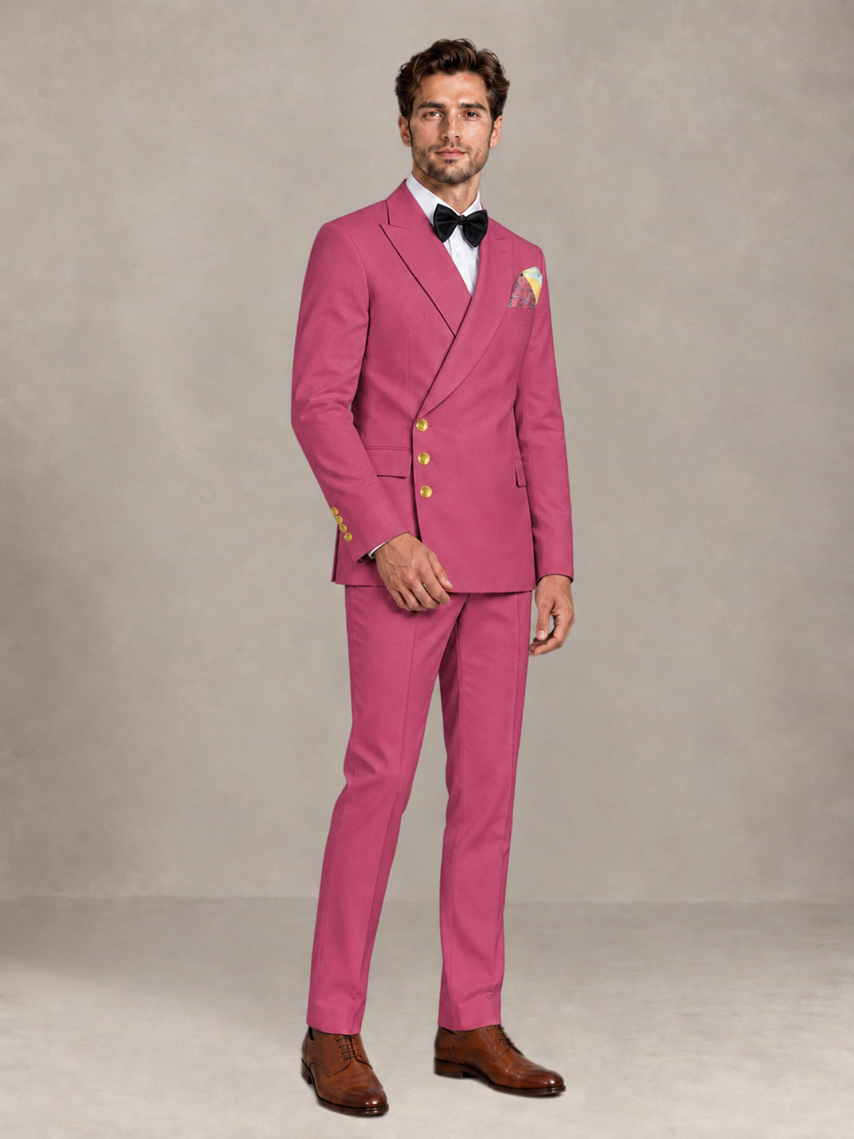 Hot Pink 2 Pieces Modern Style Double Breasted Comfortable Fit Men Suits for Business & Office