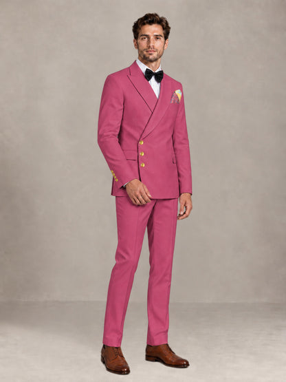 Hot Pink 2 Pieces Modern Style Double Breasted Comfortable Fit Men Suits for Business & Office