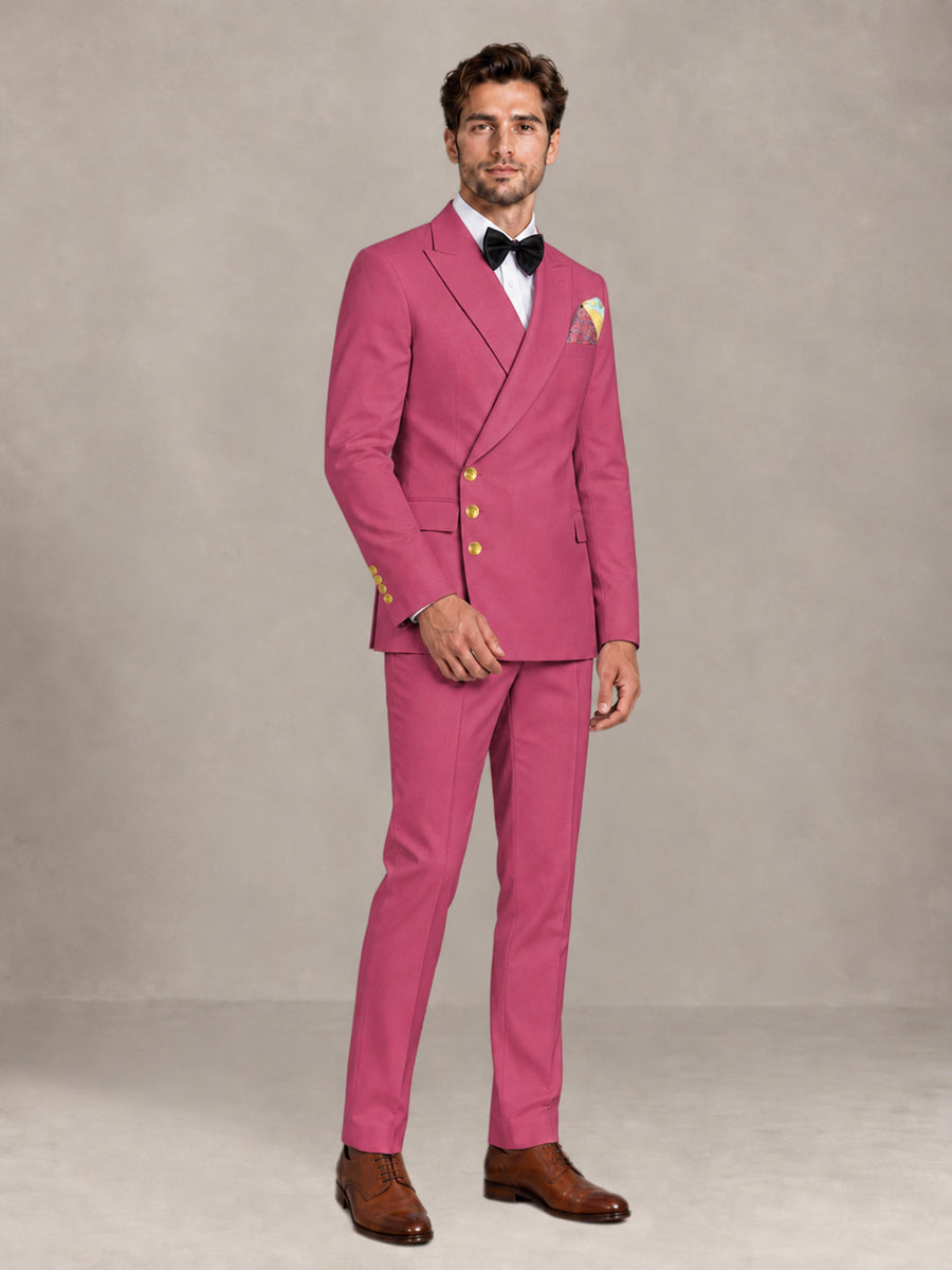 Hot Pink 2 Pieces Modern Style Double Breasted Comfortable Fit Men Suits for Business & Office
