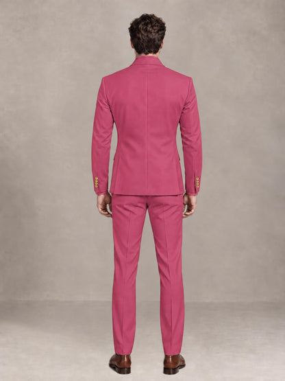 Hot Pink 2 Pieces Modern Style Double Breasted Comfortable Fit Men Suits for Business & Office