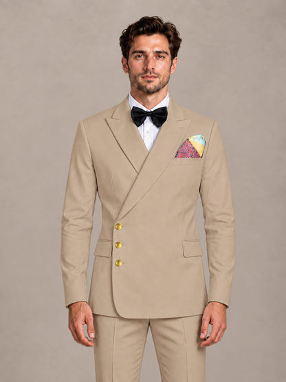Khaki 2 Pieces Modern Style Double Breasted Comfortable Fit Men Suits for Business & Office