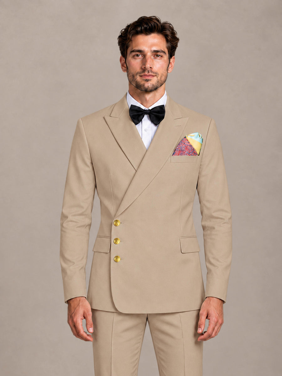 Khaki 2 Pieces Modern Style Double Breasted Comfortable Fit Men Suits for Business & Office