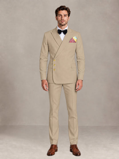 Khaki 2 Pieces Modern Style Double Breasted Comfortable Fit Men Suits for Business & Office
