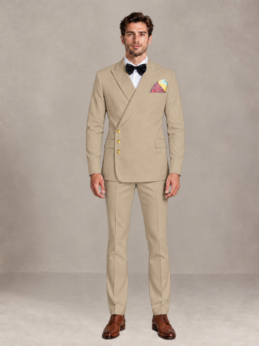 Khaki 2 Pieces Modern Style Double Breasted Comfortable Fit Men Suits for Business & Office