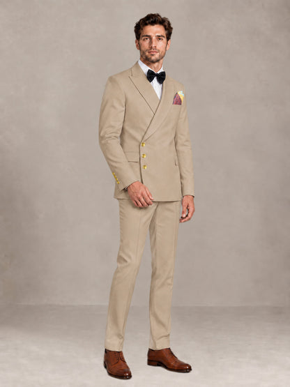 Khaki 2 Pieces Modern Style Double Breasted Comfortable Fit Men Suits for Business & Office