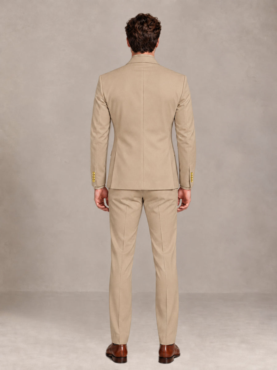 Khaki 2 Pieces Modern Style Double Breasted Comfortable Fit Men Suits for Business & Office