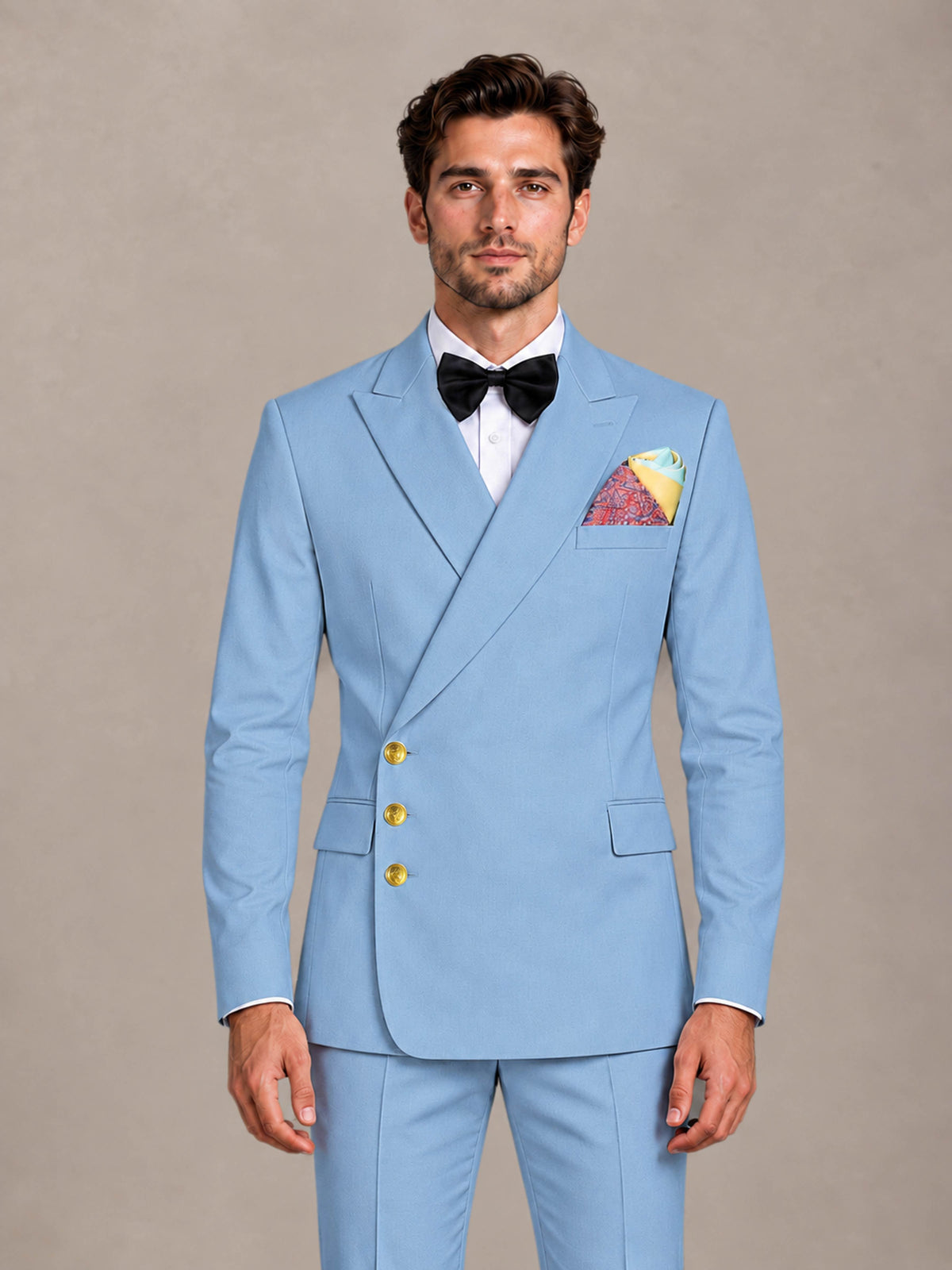 Light Blue 2 Pieces Modern Style Double Breasted Comfortable Fit Men Suits for Business & Office