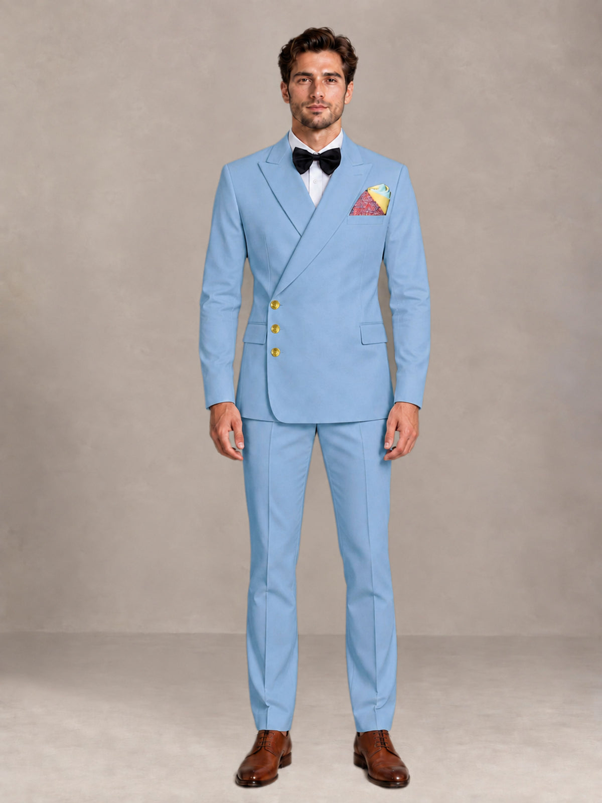 Light Blue 2 Pieces Modern Style Double Breasted Comfortable Fit Men Suits for Business & Office