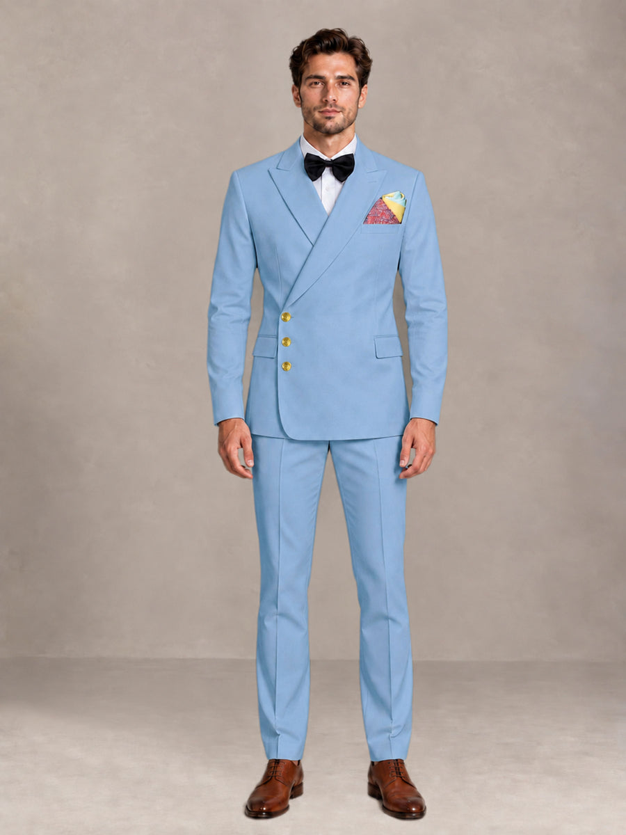 Light Blue 2 Pieces Modern Style Double Breasted Comfortable Fit Men Suits for Business & Office