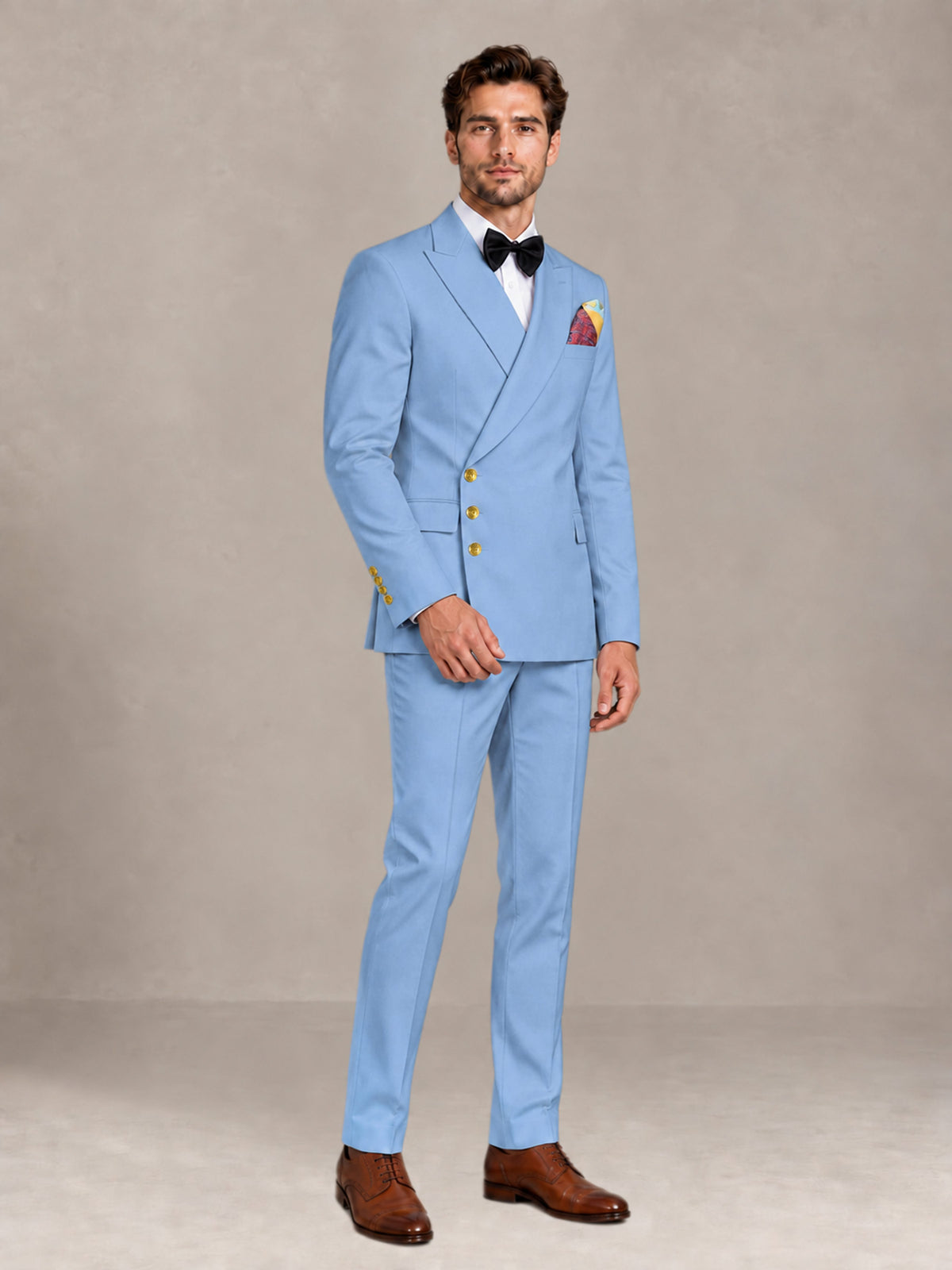 Light Blue 2 Pieces Modern Style Double Breasted Comfortable Fit Men Suits for Business & Office