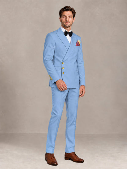 Light Blue 2 Pieces Modern Style Double Breasted Comfortable Fit Men Suits for Business & Office