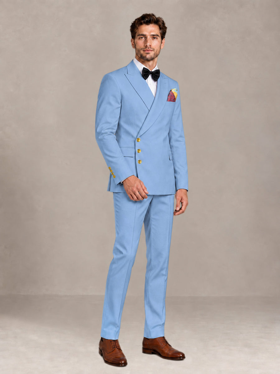 Light Blue 2 Pieces Modern Style Double Breasted Comfortable Fit Men Suits for Business & Office