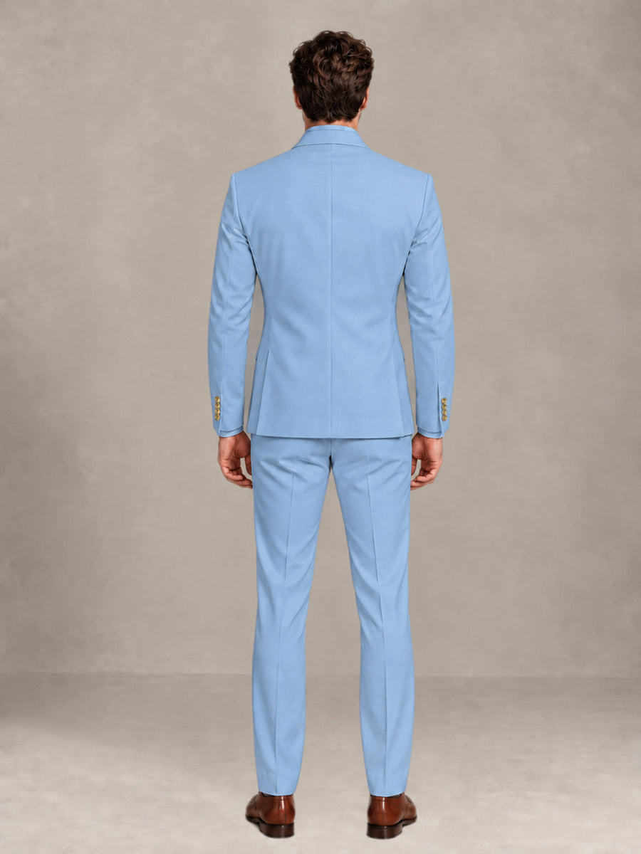 Light Blue 2 Pieces Modern Style Double Breasted Comfortable Fit Men Suits for Business & Office