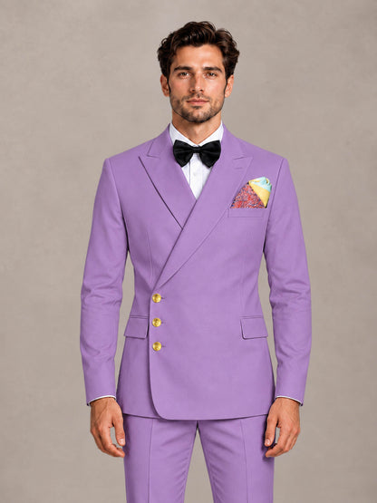 Lilac 2 Pieces Modern Style Double Breasted Comfortable Fit Men Suits for Business & Office